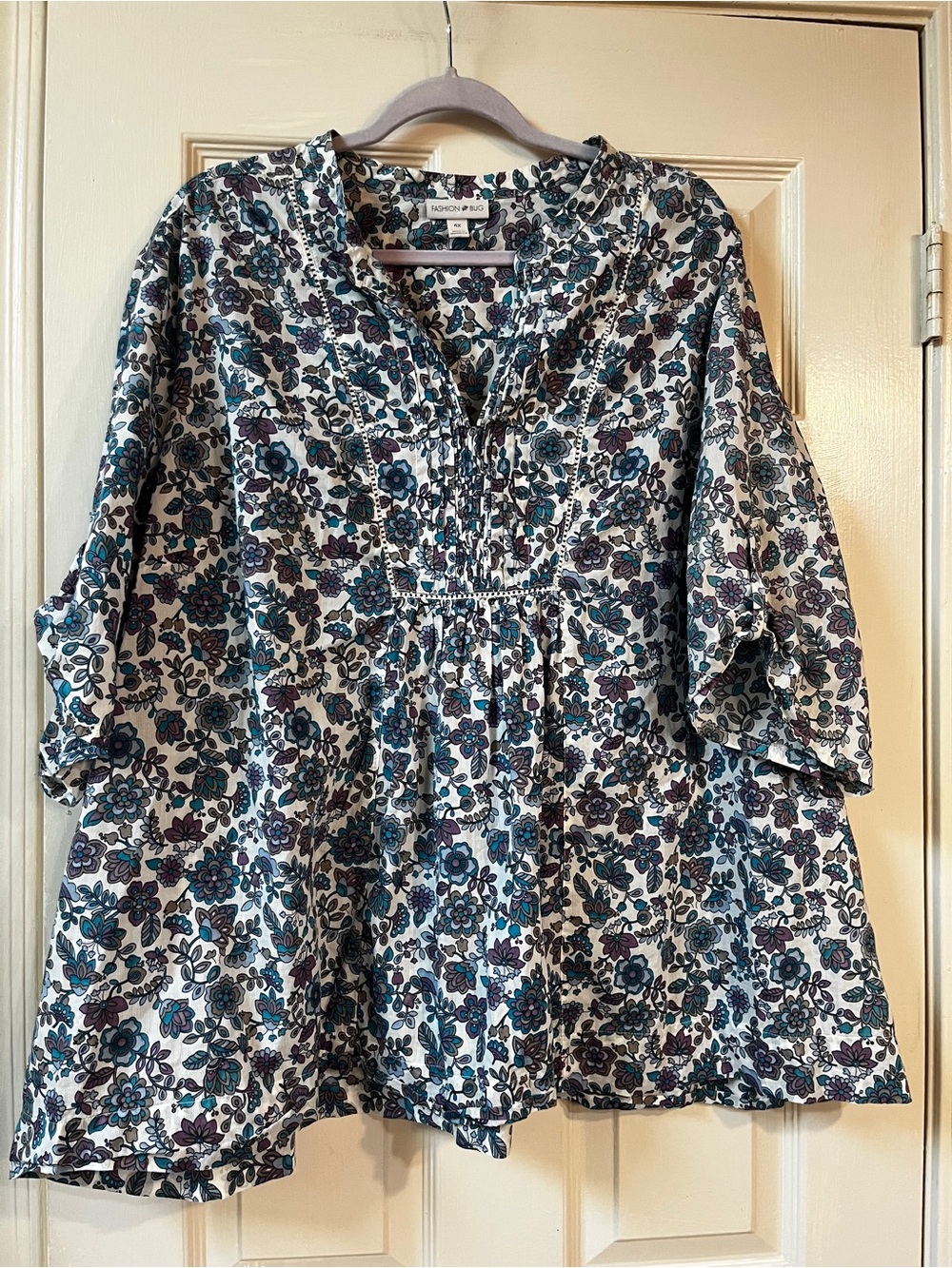 Fashion Bug Cotton Floral Peasant Top - Teal & White